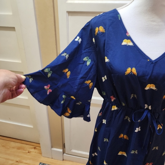 SHEIN Women's Butterfly Print, Flounce Sleeve, Hem Knot Front Dress NWOT - Picture 12 of 14